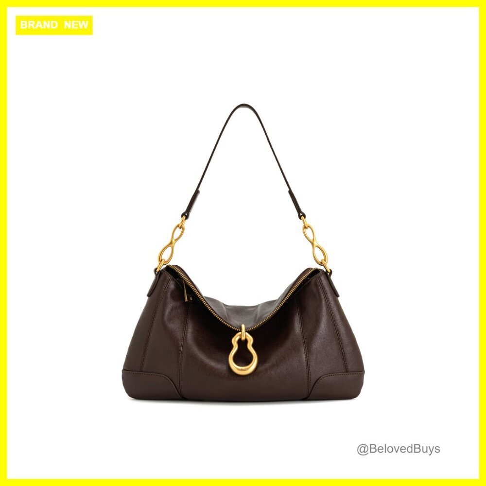 Vegan Leather Shoulder Bag with Metal Pendant Embellishment